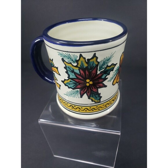 Talavera Pottery Coffee Mug Puebla Mexico Poinsettia Christmas Hand Painted - Picture 5 of 15